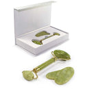 Kit Rolo Pedra De Jade + Placa Gua Sha Massagem Facial (cor aleatória)