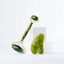 Kit Rolo Pedra De Jade + Placa Gua Sha Massagem Facial (cor aleatória)